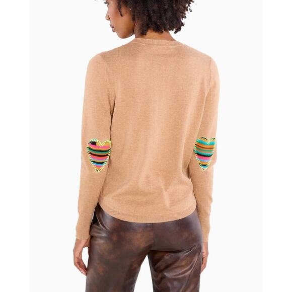 Lisa Todd Made Your Look Cashmere Blend Henley Sweater Heart Elbow Patches Sz Lg - Picture 1 of 9